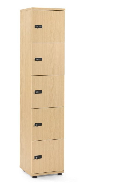 Deskin Schließfachschrank OFFICE-LINE mit 5 Fächern, Buchedekor, 400 x 420 x 1890 mm, ohne Posteinwurf, 5 Abteile, Korpus: Buchedekor, 290025