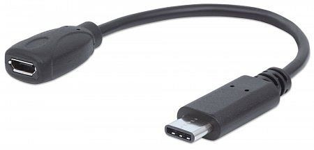 MANHATTAN Hi-Speed USB C Anschlusskabel, USB 2.0, Typ C Stecker - Micro-B Buchse, 480 Mbps, 15 cm, Schwarz, 353335