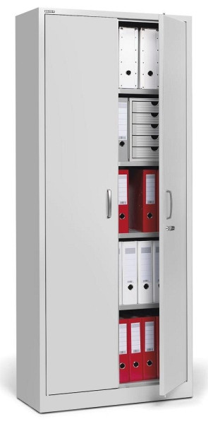 Deskin Flügeltürenschrank BASE L, Premium Stahl, Korpus lichtgrau, Türen lichtgrau, B 1200 x H 1950 x T 420 mm, 220957