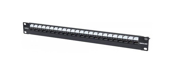 INTELLINET Abschließbares 24-Port Cat6 Patchpanel, ungeschirmt, schwarz und silber, 720564