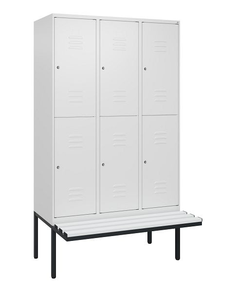 C+P Doppelstöckiger Spind Classic PLUS, 3 Abteile, 2120x1200x815mm, 9016/9016, Zylinderschlösser, schwebende Sitzfläche, 0803407-32 S10029