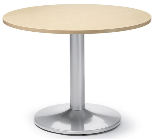 Deskin Besprechungs- und Konferenztisch MODUL, Platte Ahorndekor, Gestell Alusilber RAL 9006, Durchmesser 1000 mm, H 735 mm, 267204