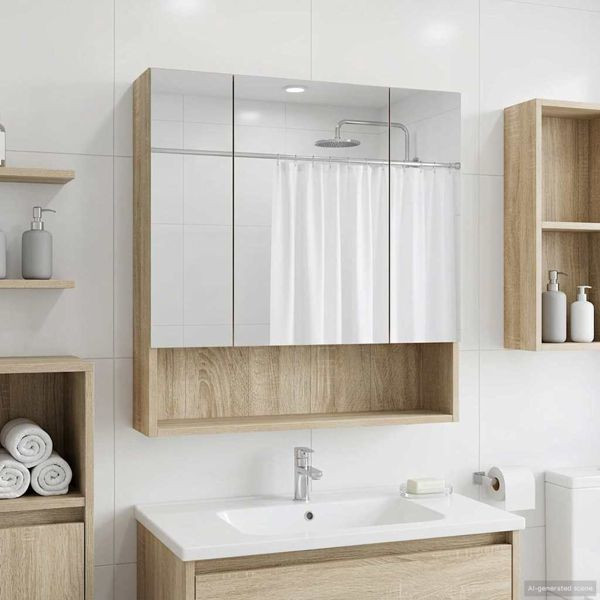 vidaXL Badezimmerspiegelschrank mit Tür Sonoma-Eiche 60 x 14.5 x 70 cm, 889185