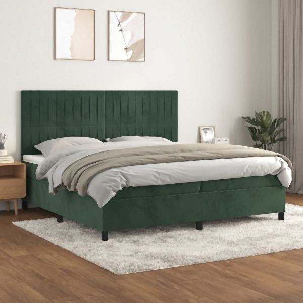 vidaXL Boxspringbett mit Matratze Dunkelgrün 200x200 cm Samt, 3143166