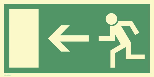 Moedel Rettungsweg links, BGV A8 (E13), Folie, langnachleuchtend, 160-mcd, 400x200 mm, 61041