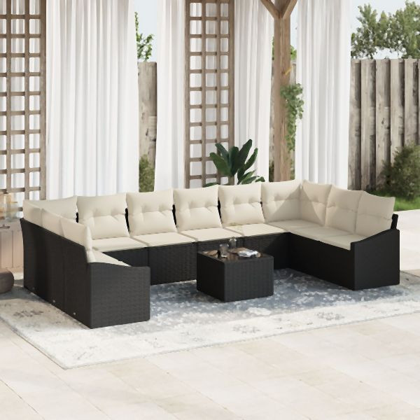 vidaXL 10-teiliges Garten-Essensemble mit Kissen Beiges Poly-Rattan, 3355576