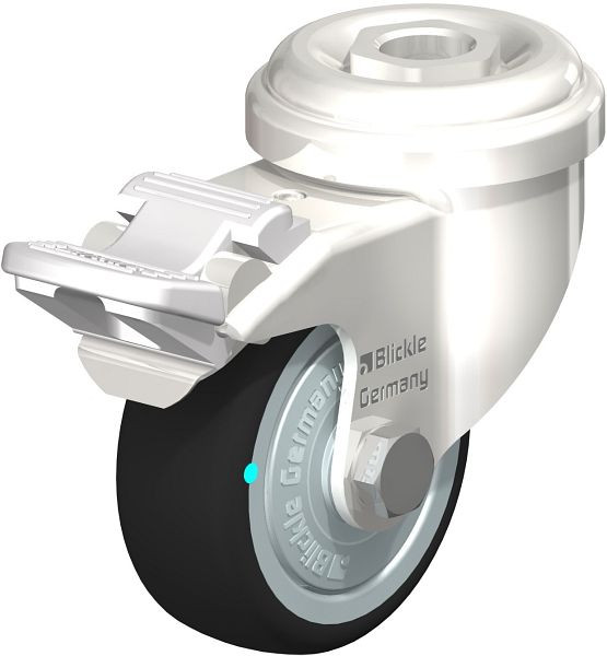 Blickle LRXA-PATH 50KD-FI-FK Edelstahl-Apparate-Lenkrolle mit Rückenloch & Feststeller, Thermoplastisches Polyurethan, Grau, 760904