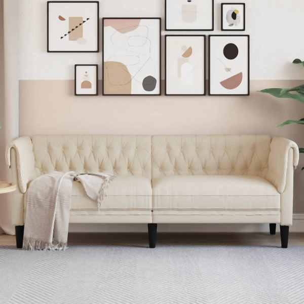 vidaXL 3-Sitzer-Sofa Chesterfield Leinen, Massivholz, 372563