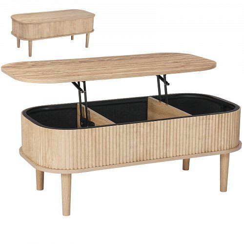 VEVOR Lift-Top Couchtisch 100 cm, rustikal, mit Staufach, ovaler Hubtischplatte, Naturholz, mittelalterlicher Stil, KFZ394INCHQZYMQPW001V0