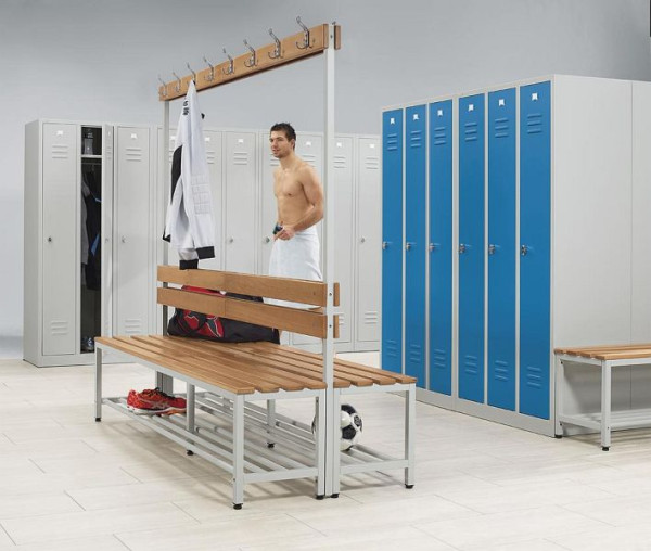 Deskin Sitz- und Garderobenbank, Stahlgestell Lichtgrau RAL 7035, H 1850 x B 2000 x T 760 mm, 271218