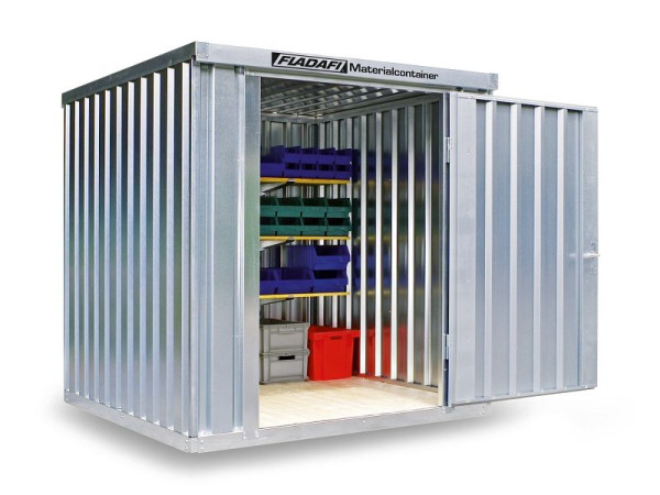 FLADAFI Materialcontainer MC 1200, verzinkt, zerlegt, mit Holzfußboden, 2.100 x 2.170 x 2.150 mm, Einflügeltür auf der 2 m Seite, F12200101
