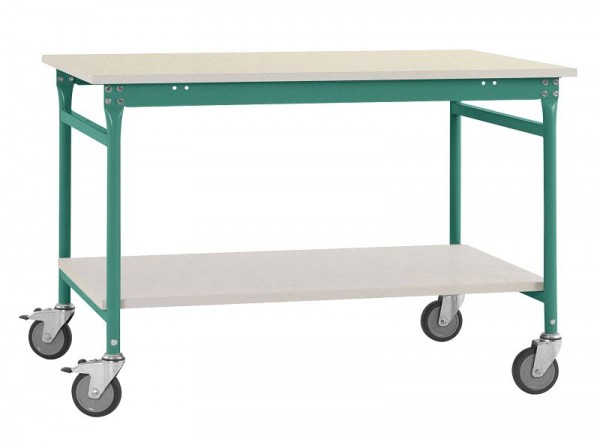 Manuflex Komplett-Beistelltisch BASIS mobil mit Kunststoff-Platte + Zwischenboden, BxTxH: 1000 x 600 x 850 mm, graugrün, BB5317.0001