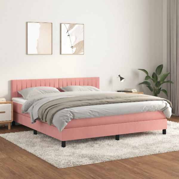 vidaXL Boxspringbett mit Matratze Rosa 180x200 cm Samt, 3141442