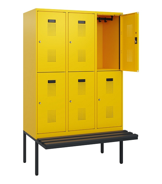 C+P Doppelstock-Spind Evolo PLUS, Bank, 6 Fächer, 1950x1200x815mm, 1023/1023, Zylinderschloss, Sitzfläche Kunststoff, 0493405-32 S10157
