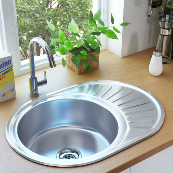 vidaXL Einbauspüle mit Sieb und Siphon Oval Edelstahl, 145072