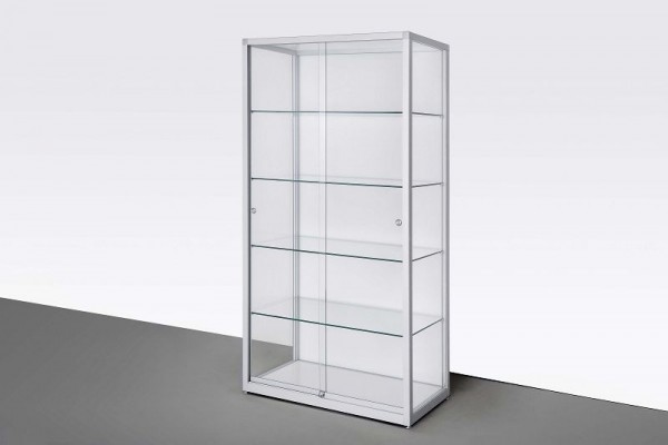 APH ELEGANZ Standvitrine mit Schiebetüren, rollengelagert, eckig, 800 x 2000 x 500 mm, ISER-011