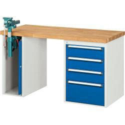 Deskin XXL-Werkbänke - 4 Schubladen 3x150, 1x270 mm, Buche-Massiv-Arbeitsplatte, 1500 x 900 x 840 mm, 278518