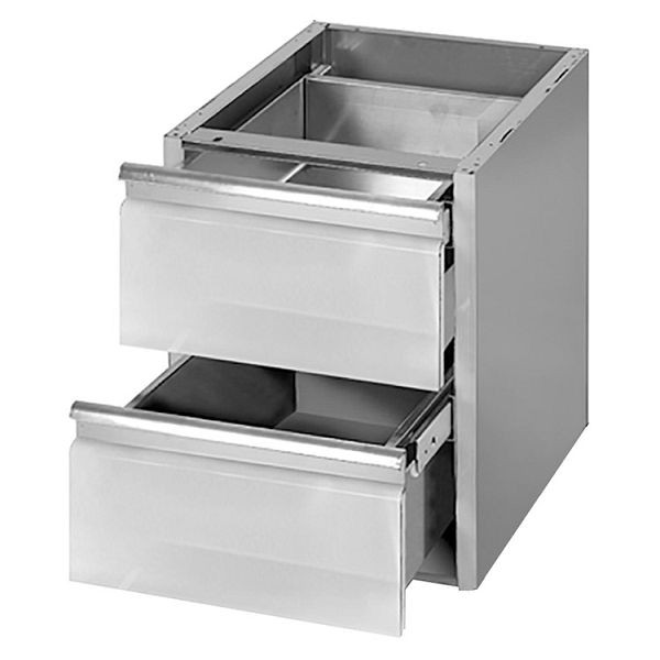 Gastro-Inox Schubladenschrank aus Edelshahl mit 2 Schubladen für Tische mit einer Tiefe bis 60cm, 301.705