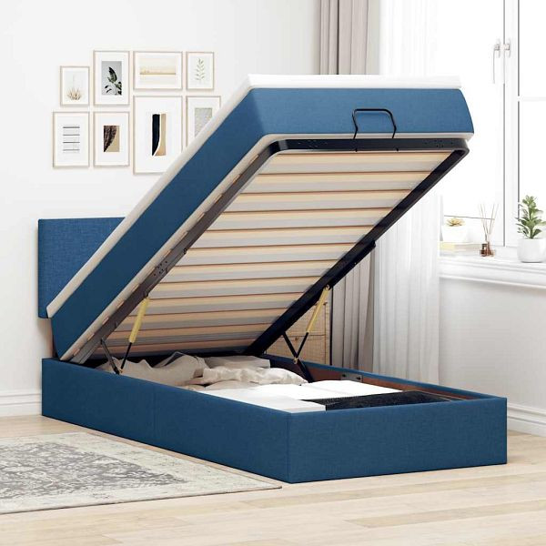 vidaXL Ottomane Bett mit Matratze & LEDs Blau 100x200 cm Stoff, 3312207