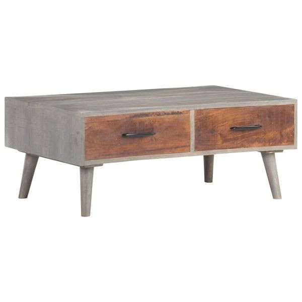 vidaXL Couchtisch Grau 100x60x40 cm Raues Mango-Massivholz, 321808