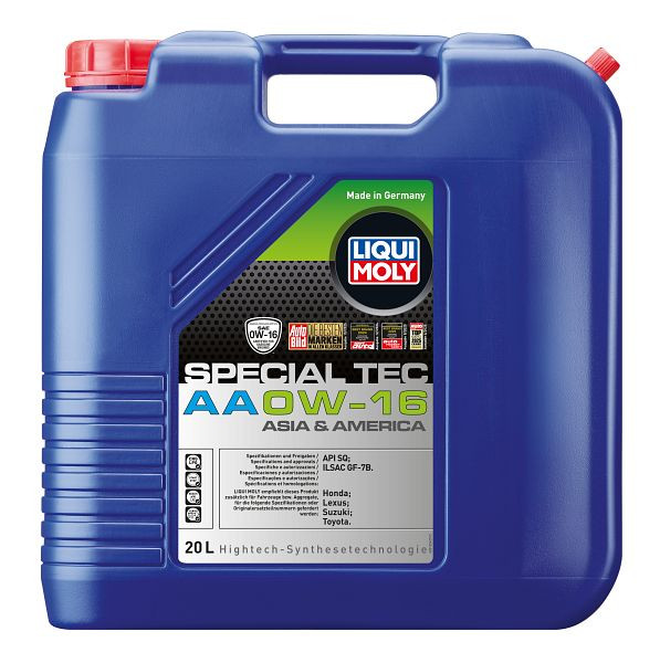 LIQUI MOLY Motoröl Special Tec AA 0W-16, Kanister Kunststoff, VE: 20 Liter, 21324