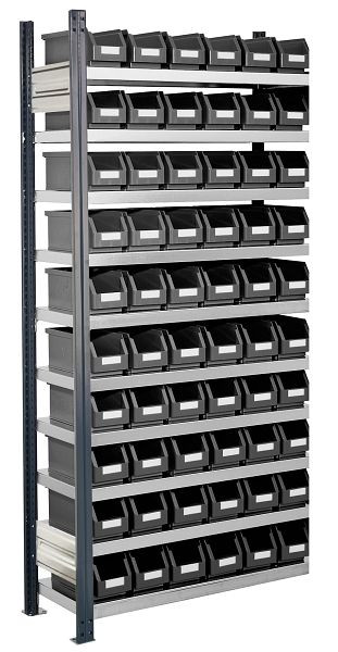 Kappes RasterPlan Anbau-Steckregal mit Lagersichtkästen Mod 11, 2000 x 1000 x 300 mm, AF RAL 7016, Inklusiv 60 x Größe 6, 5203.02.2108