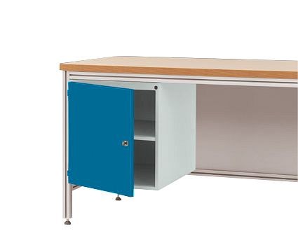 Manuflex Gehäuse-Unterbau für ALU-Arbeitstische, Nutzhöhe 500 mm mit Türanschlag rechts, für Tischtiefe 800 mm, Brillantblau, ZB4974.5007
