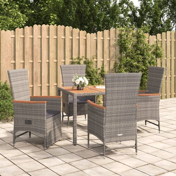 vidaXL 5-tlg. Garten-Essgruppe mit Kissen Grau Poly Rattan, 3157548