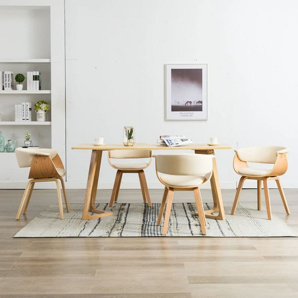 vidaXL Esszimmerstühle 4 Stück Creme Bugholz und Kunstleder, 278731