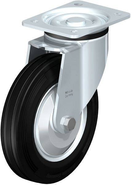 Blickle LK-RD 202R-FA Stahlblech-Lenkrolle, schwere Ausführung, mit Anschraubplatte, Zweikomponenten-Vollgummi, Schwarz, 92841