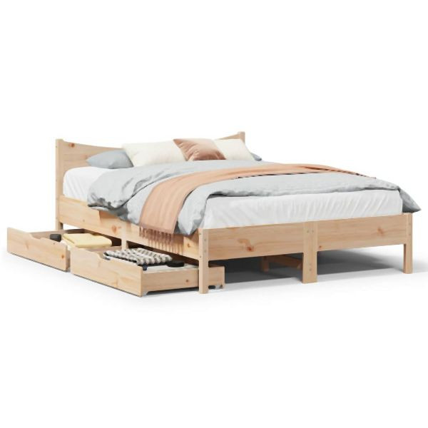vidaXL Massivholzbett mit Schubladen 135x190 cm Kiefer, 3301920
