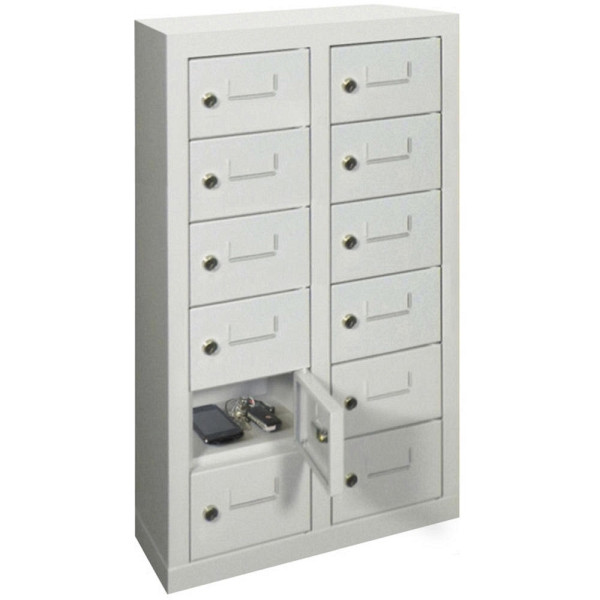 Deskin Kleinfachschrank 2 x 6 Fächer, Lichtgrau RAL 7035, 460 x 200 x 815 mm, mit Etikettenrahmen, 270371