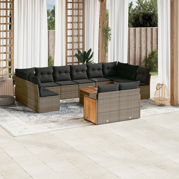 vidaXL 13-teilig Garten-Sofagarnitur mit Kissen Grau Poly Rattan, 3228132