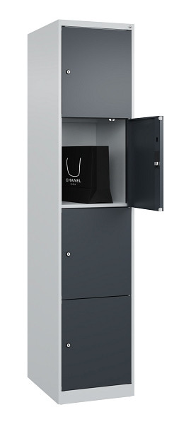 C+P Schließfachschrank Evolo PLUS, 4 Fächer, 1850x400x500mm, 7035/7016, 049000-124 S10012