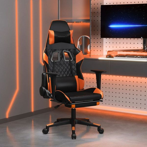 vidaXL Gaming-Stuhl mit Massage & Fußstütze Schwarz Orange Kunstleder, 345528