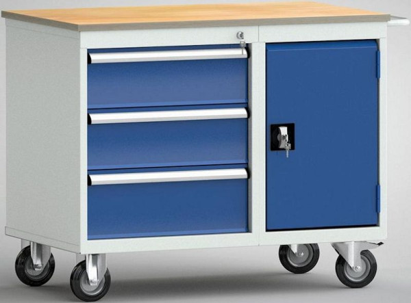 KLW Standard-Werkbank, 1000 x 620 x 830 mm, mit Buchen-Multiplexplatte, links 2x175EA/200EA, rechts Tür, WS824N-1000M20-E1001