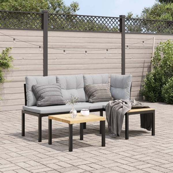 vidaXL Gartenbank-Set 3-tlg. Schwarz Pulverbeschichteter Stahl, 3283648