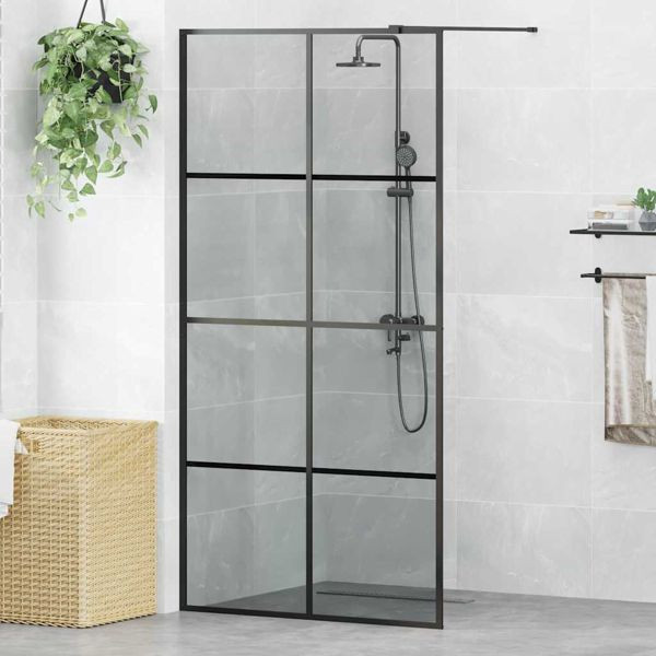 vidaXL Walk-in Duschwand Schwarz 100 x 195 cm Gehärtetes Glas, 42022049