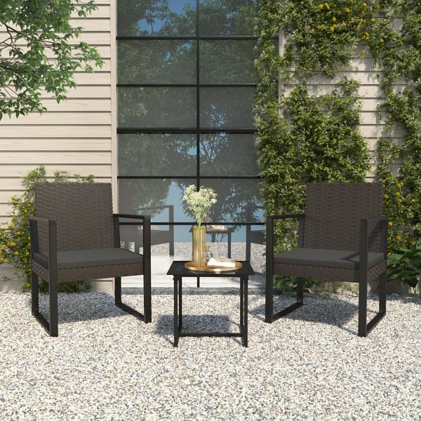 vidaXL 3-teilig Garten-Lounge-Set mit Kissen Schwarz Poly Rattan, 319198