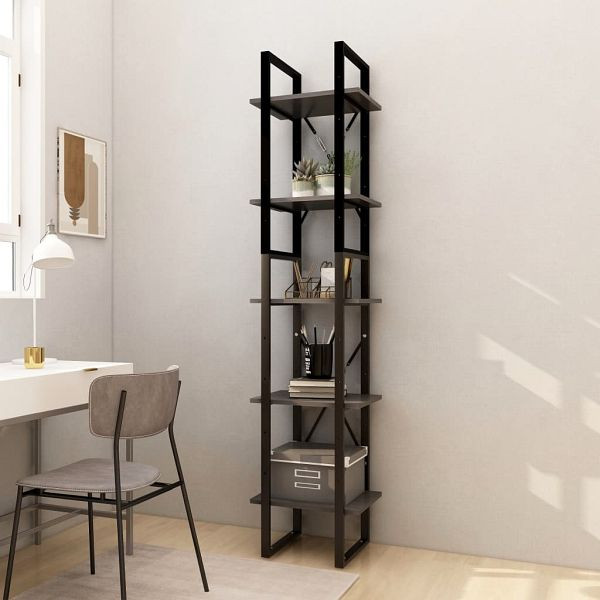 vidaXL Bücherregal 5 Fächer Grau 40x30x175 cm Massivholz Kiefer, 3081975