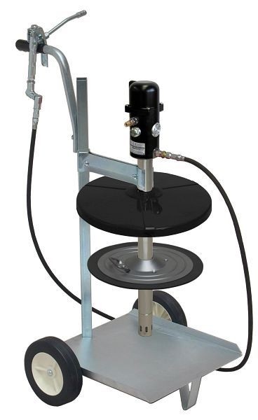 MATO Druckluftschmiergerät pneuMATO 55 fahrbar mit 6,5 m Hochdruckschlauch DN6 für 15 kg Fetteimer, Innen-Ø 255-282 mm, 3411510