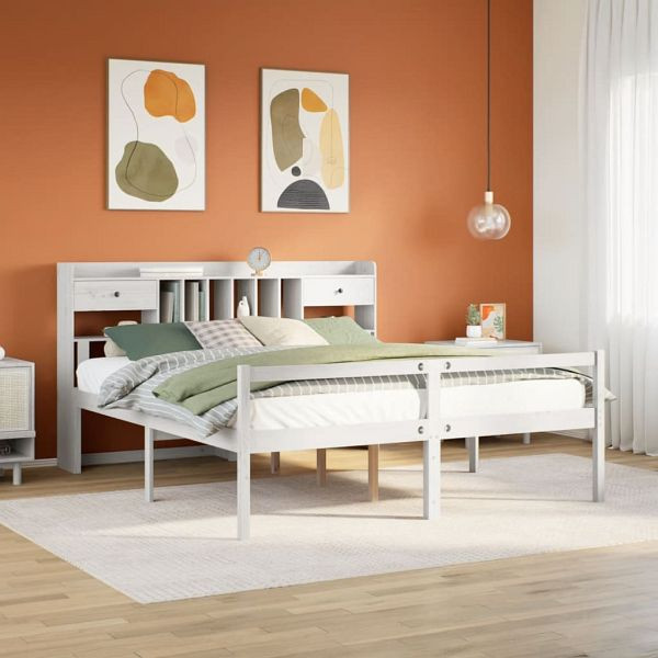 vidaXL Massivholzbett mit Regal ohne Matratze Weiß 180x200 cm Kiefer, 3322062