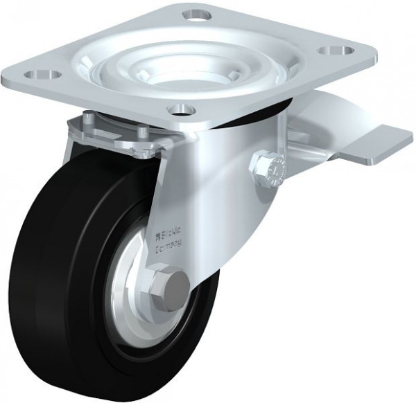 Blickle L-POEV 80XR-ST-FA Stahlblech-Lenkrolle, mittelschwere Ausführung, mit Anschraubplatte & Feststeller, Elastik-Vollgummi, Schwarz, 850460