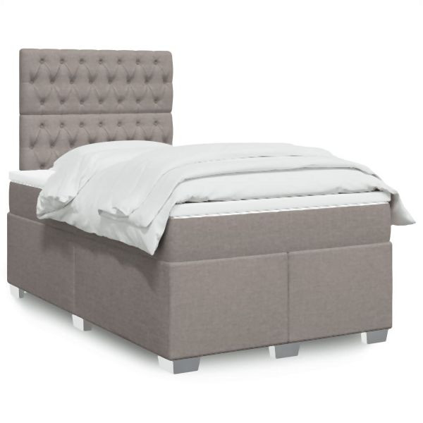 vidaXL Boxspringbett mit Matratze Taupe 120x200 cm Stoff, 3290466