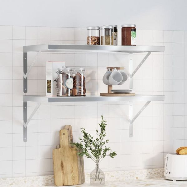 vidaXL Wandregale 2 Stück 75x40 cm Silbern Edelstahl, 3214505