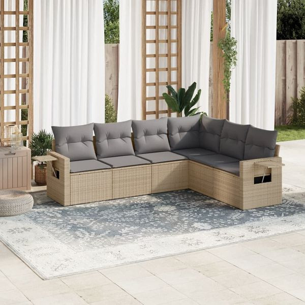 vidaXL 6-teilig Garten-Sofagarnitur mit Kissen Beige Poly Rattan, 3220208