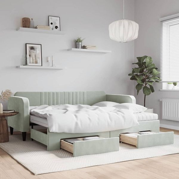 vidaXL Tagesbett Ausziehbar mit Schubladen Hellgrau 90x200 cm Samt, 3197135