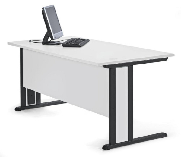 Deskin Schreibtisch Basic MULTI M, Dekor lichtgrau, Gestell Anthrazit, B 1600 x T 800 x H 740 mm, 158950