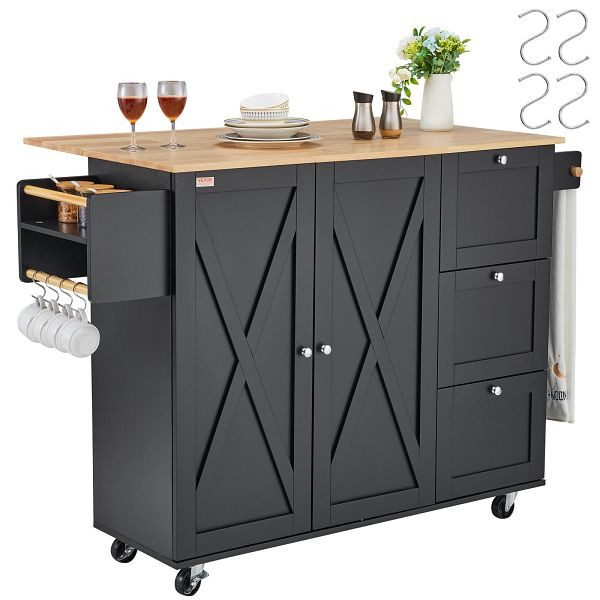 VEVOR Kücheninselwagen Rollschrank Rollbar Schublade Regale 143x68x99cm, QFBYDKCFD3XJC3ZMWV0