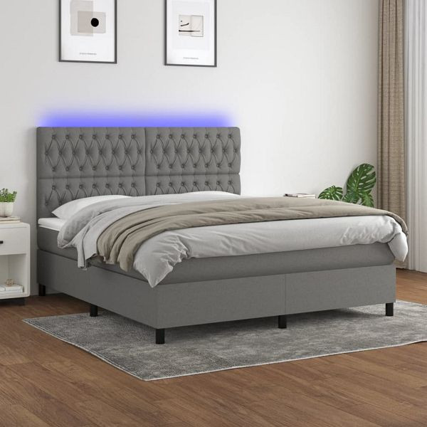 vidaXL Boxspringbett mit Matratze & LED Dunkelgrau 160x200 cm Stoff, 3135126